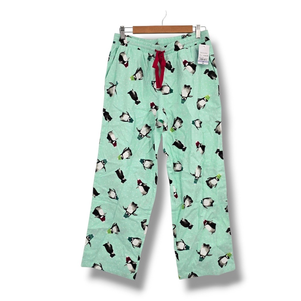 New Sleep Chic Womens Petite Medium Mint Green Penguin Print Pajama Pants